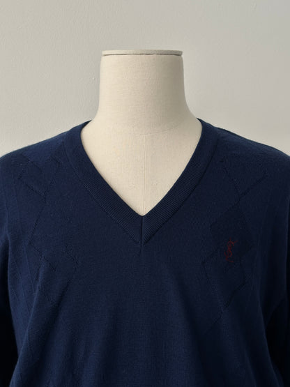 Yves Saint Laurent Pour Homme 1990s Pure Wool V Neck Jumper - M
