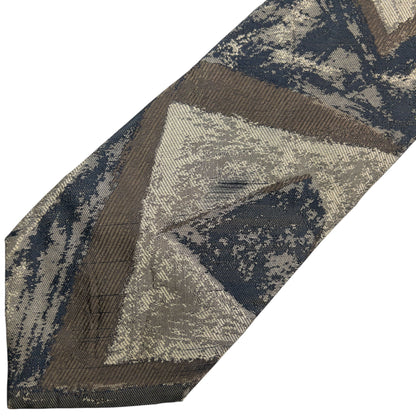 Vintage 90s Issey Miyake Pattern Silk Tie | O/S, Blue, Beige, Brown