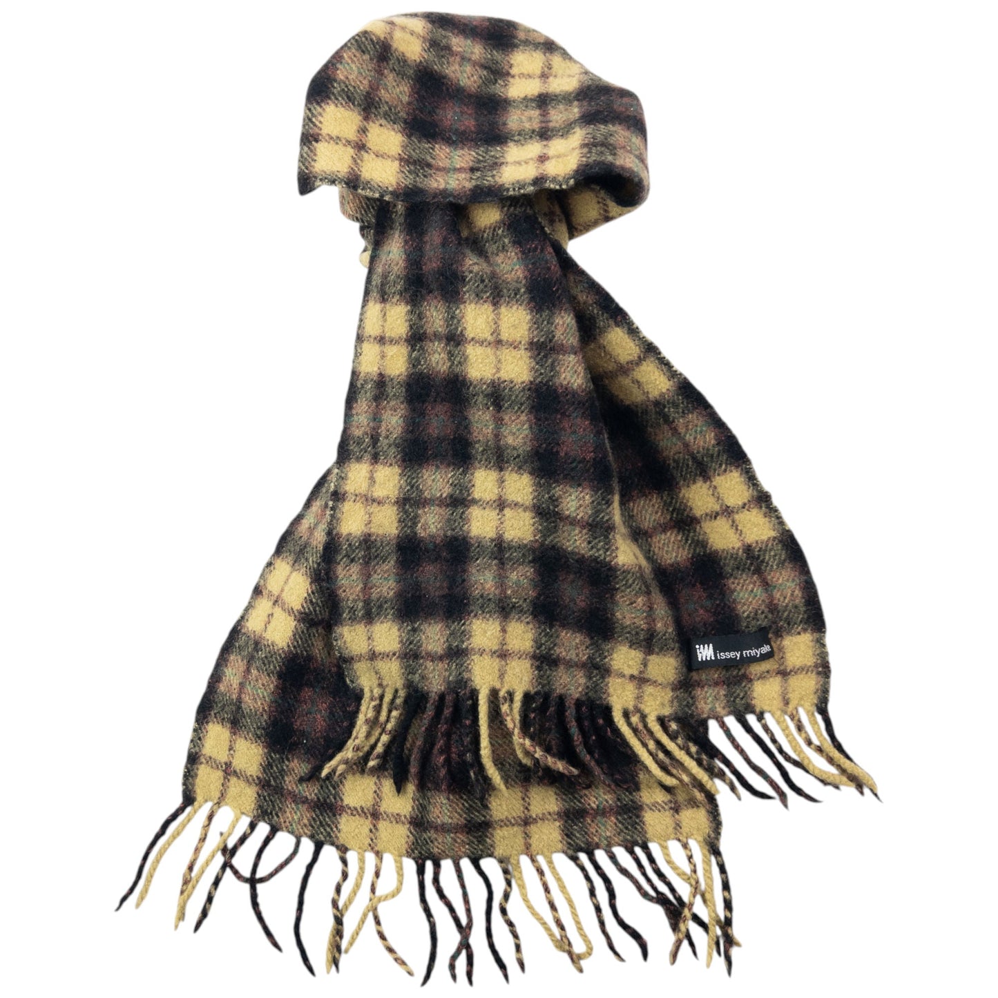 Vintage 2000s Issey Miyake Checkered Wool Tassel Scarf | O/S, Red