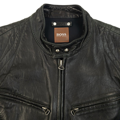 Vintage 90s Hugo Boss Zip Up Leather Jacket Size S | Small, Black