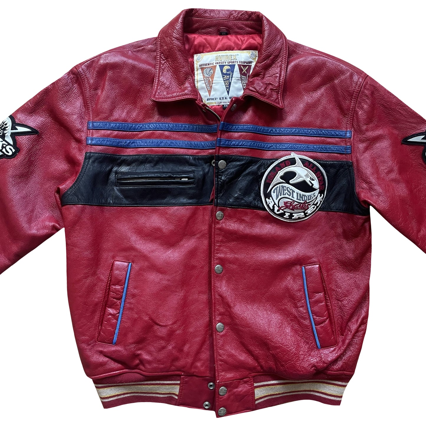 Avirex 'West Indies Sharks' Leather Varsity Jacket - XL | XL, Red