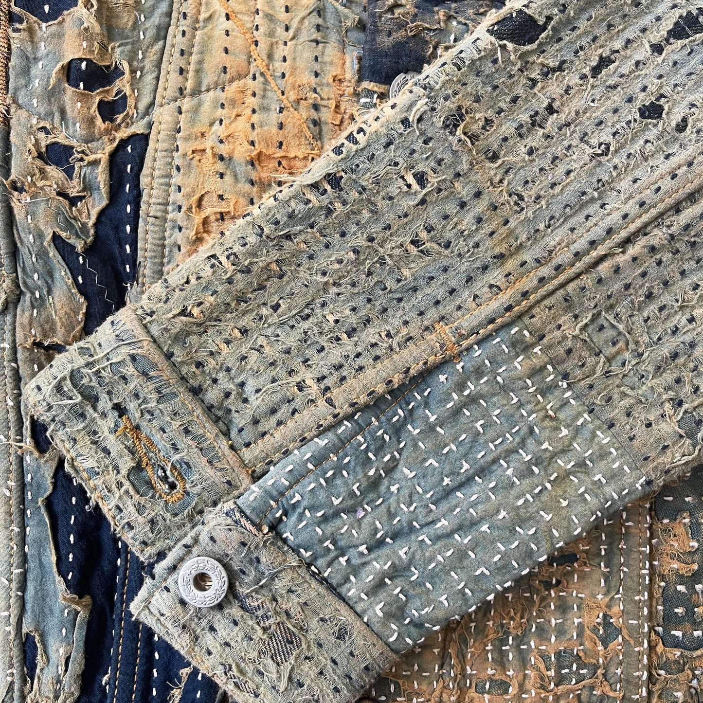Boro Sashiko Distressed Denim Trucker Jacket - XL