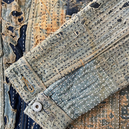 Boro Sashiko Distressed Denim Trucker Jacket - XL