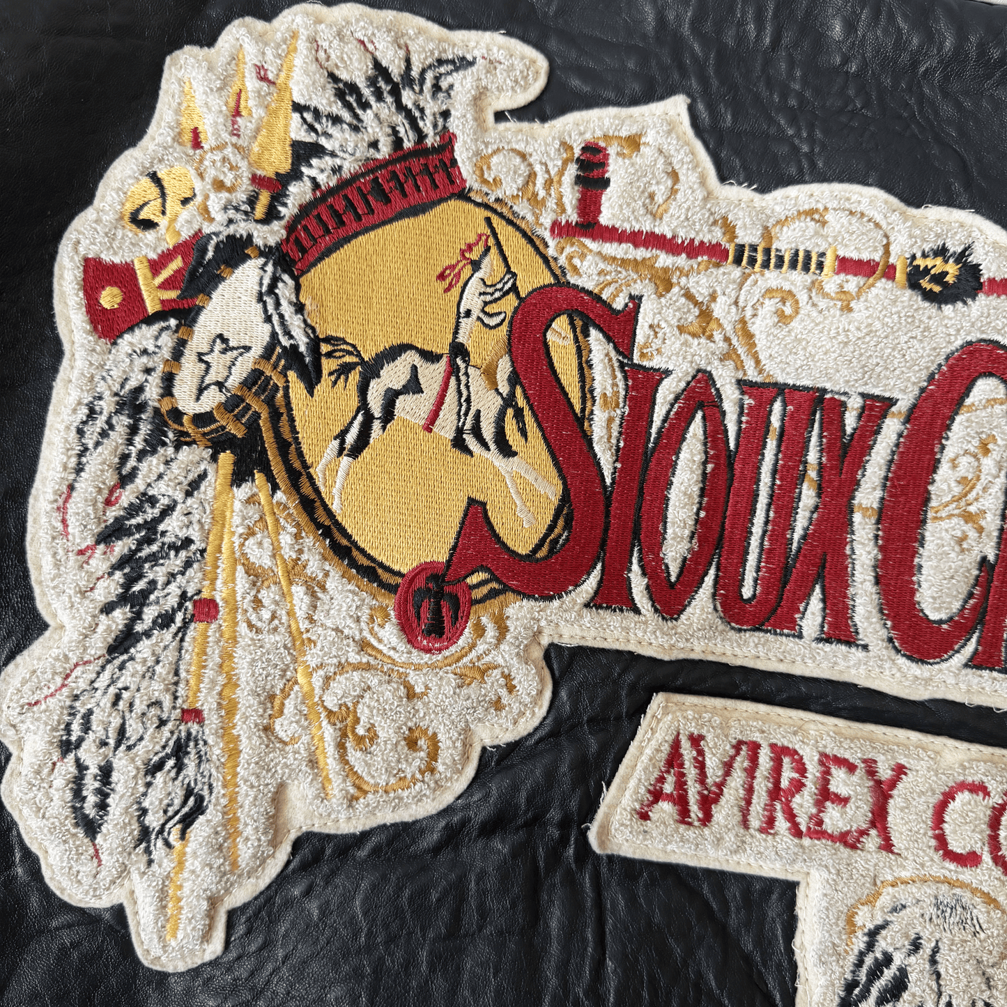 Avirex 'Sioux Chiefs' Leather Varsity Jacket - M | Medium, Black