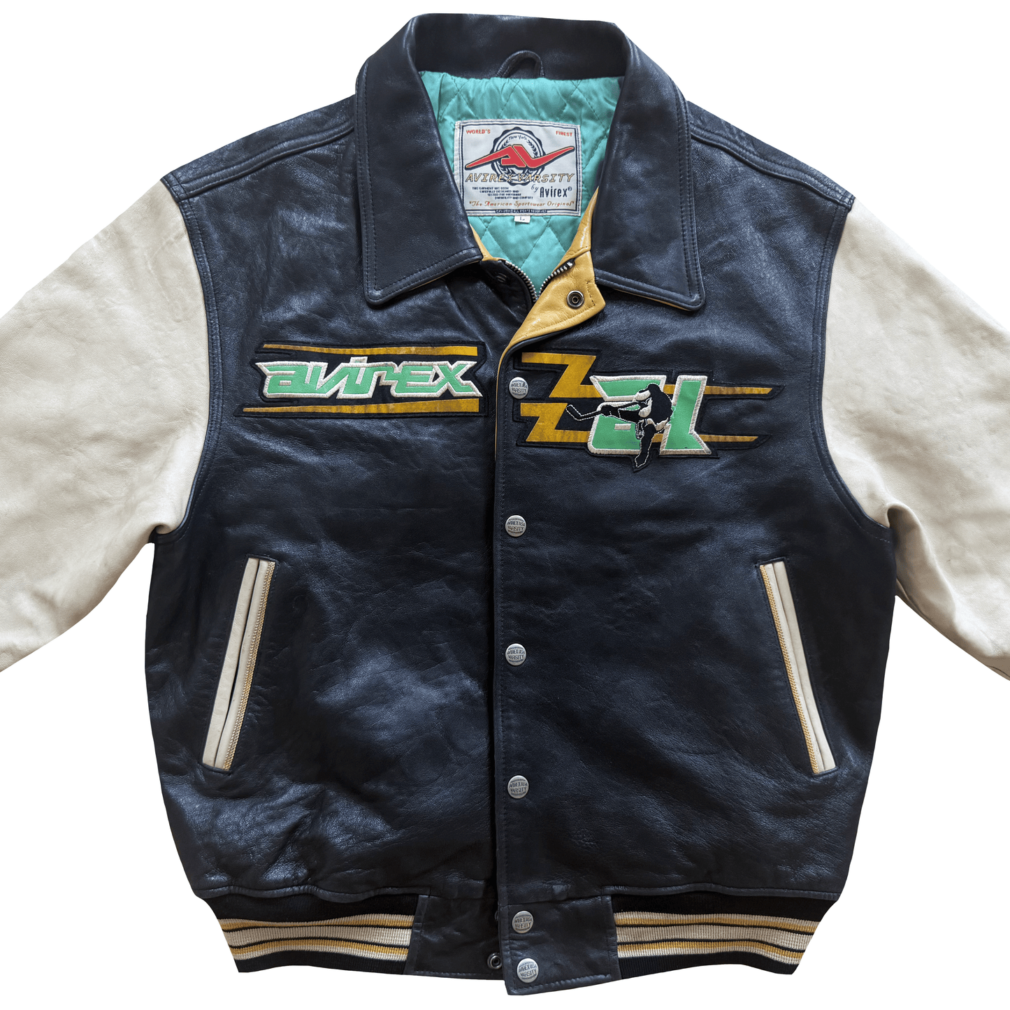 Avirex 'Sonic Squad' Leather Varsity Jacket - L | Large, Black