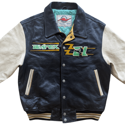 Avirex 'Sonic Squad' Leather Varsity Jacket - L | Large, Black