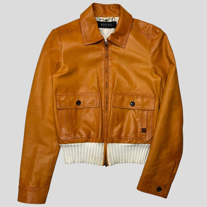 Gucci 2011 Leather Reversible Cropped Moto Biker Jacket - UK6/8