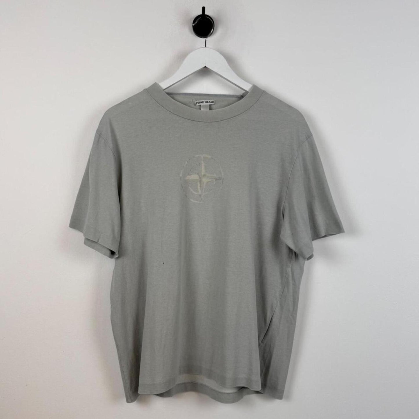 Early 00's Stone Island Burn Through Compass Logo T-Shirt Grey (M) | Medium, Grey