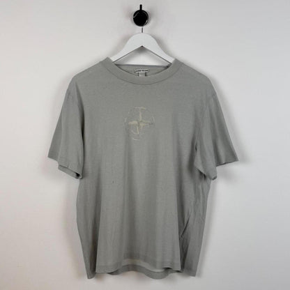 Early 00's Stone Island Burn Through Compass Logo T-Shirt Grey (M) | Medium, Grey