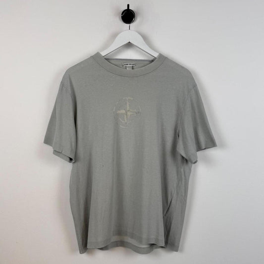 Early 00's Stone Island Burn Through Compass Logo T-Shirt Grey (M) | Medium, Grey