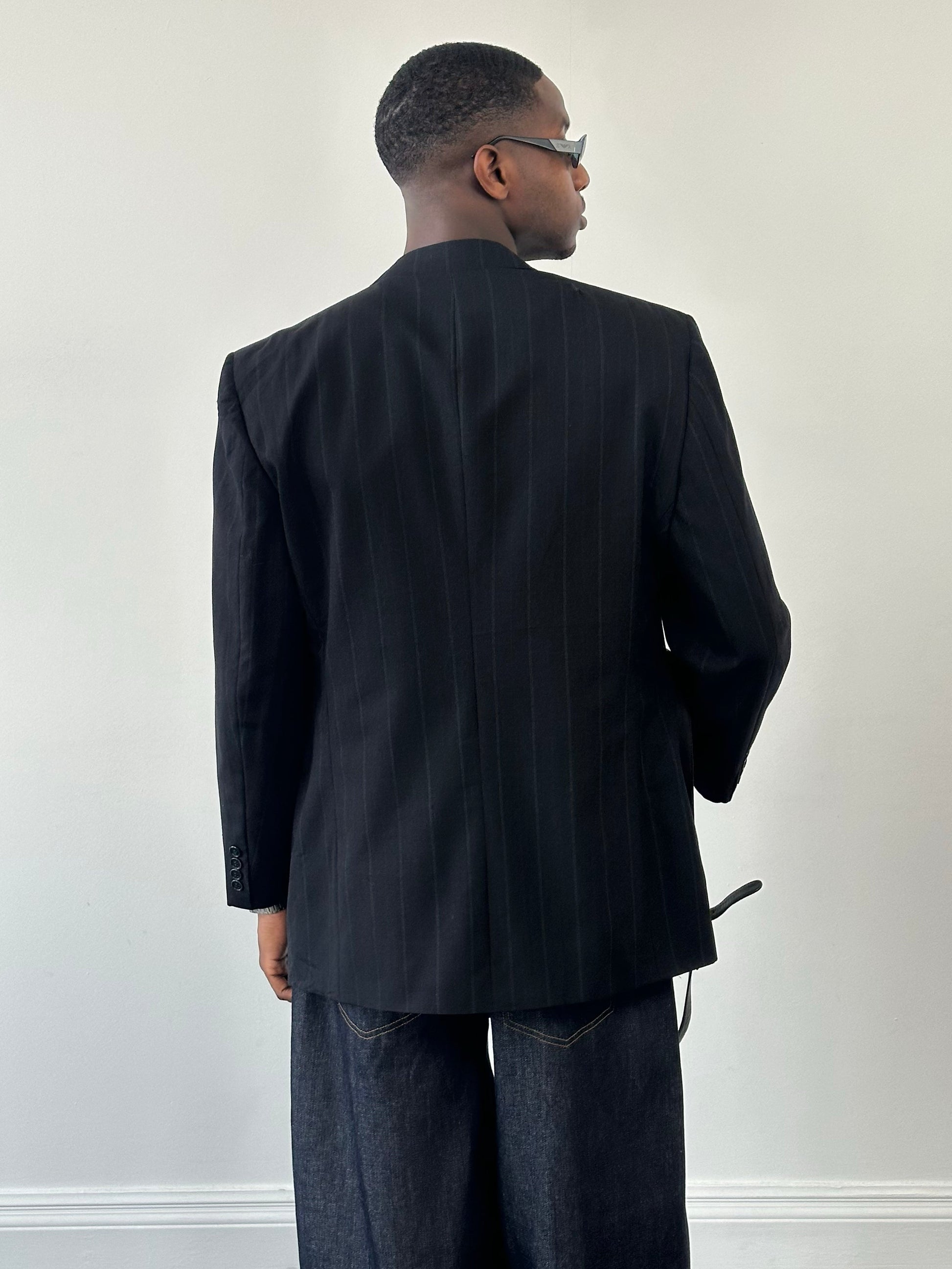 Christian Dior Monsieur 1980s wool double-breasted blazer in beige, 44L/XL, showing front view with structured lapels and classic design.