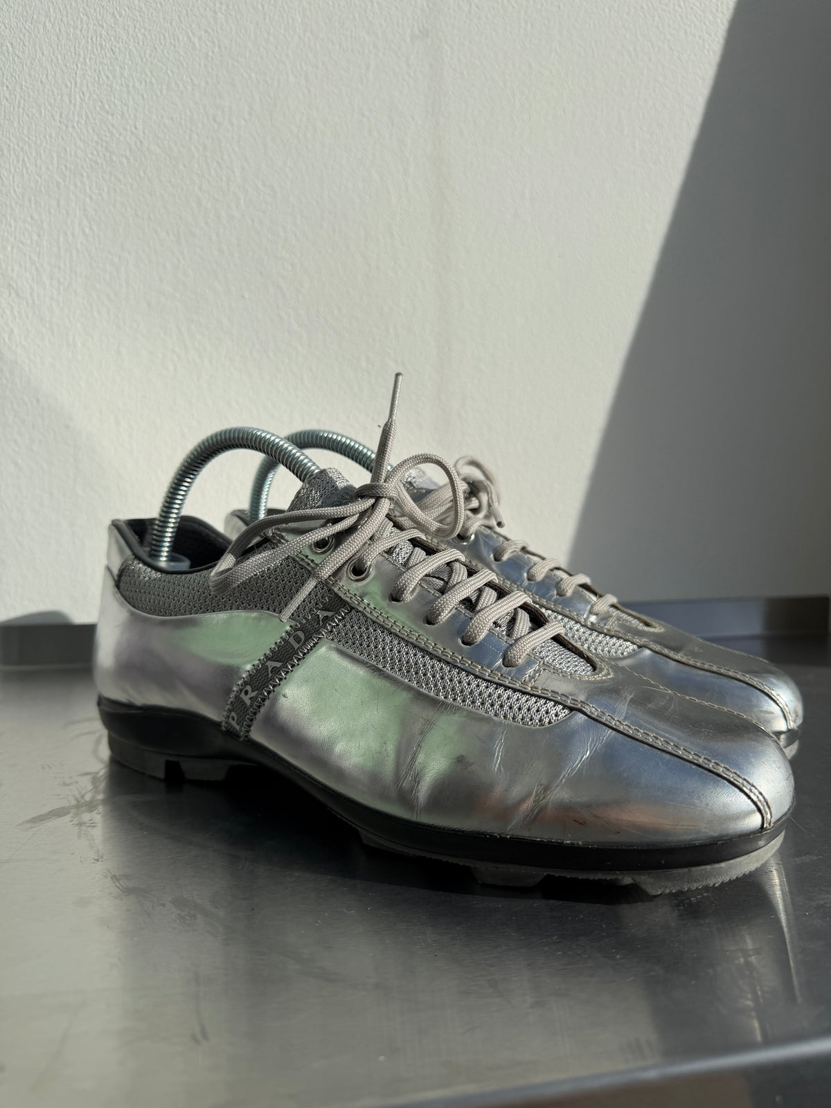 Prada Sport 00s Metallic Trainers | UK 37.5, Metallic Silver