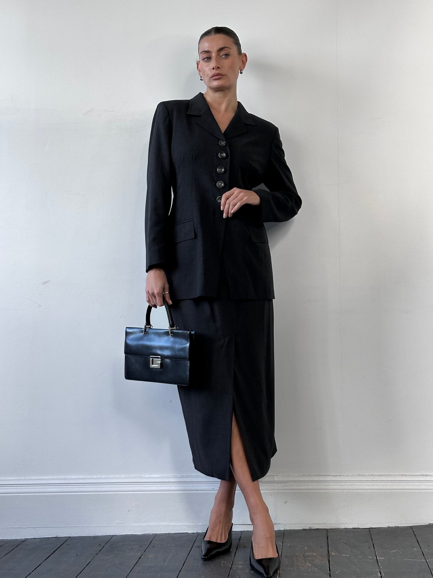 Jaeger 90s Pure Wool Two Piece Skirt Suit - M/W26