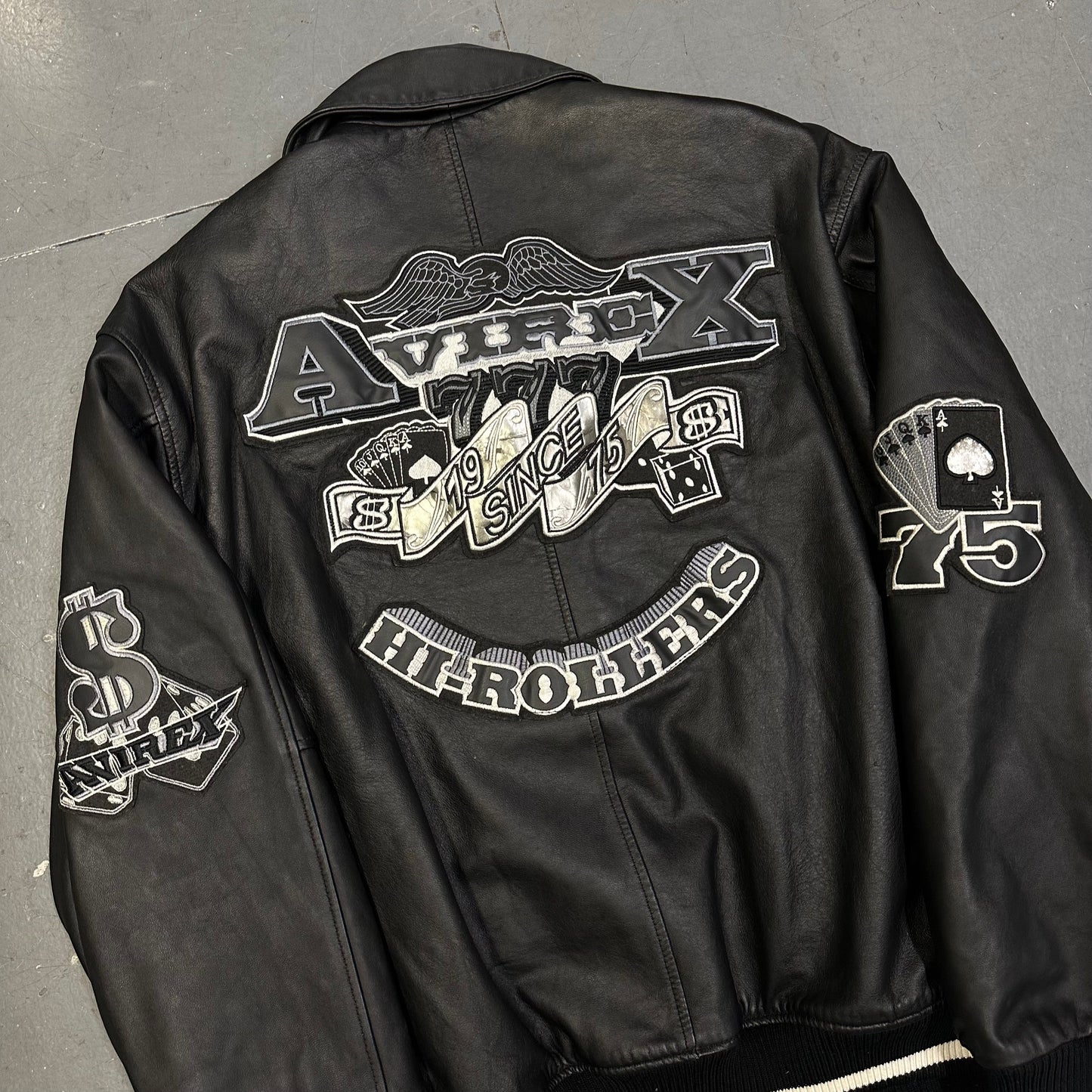 Avirex Hi-Rollers Casino Leather Jacket In Black ( L )