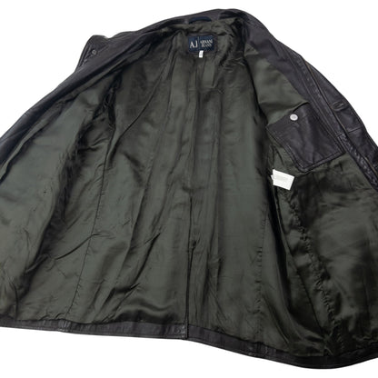 Vintage 2000s Armani Jeans Zip Up Leather Jacket Size L | Large, Black