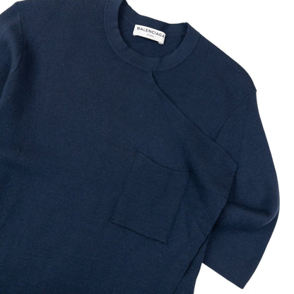 Balenciaga Paris Asymmetric Wool Dress Womens Size S | Small, Navy