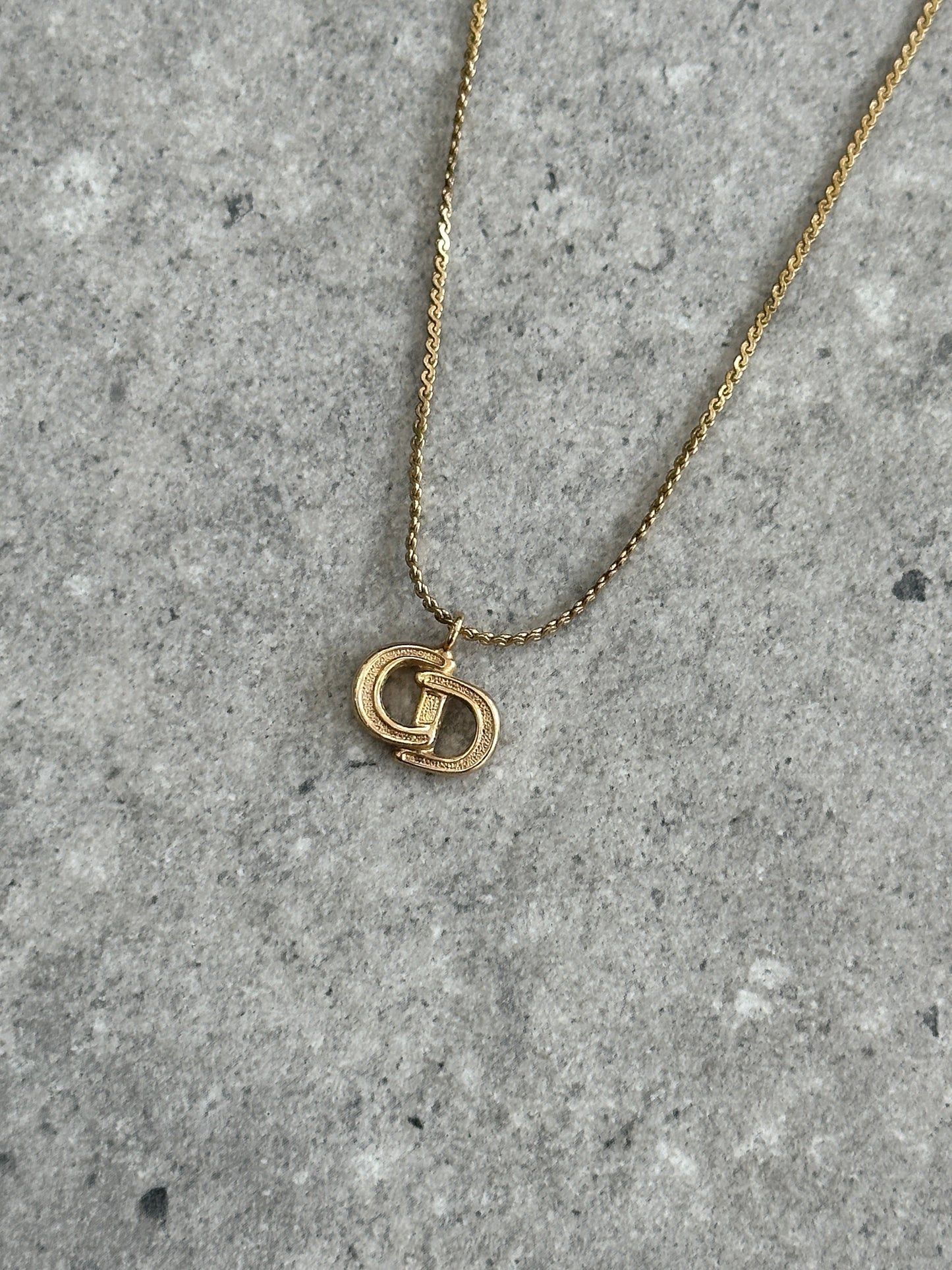 Christian Dior 1990s 16” Gold Plated CD Logo Pendant Necklace