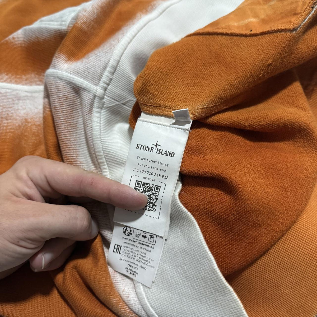 Stone Island Hand Sprayed Quarter Zip | Medium, Orange, White