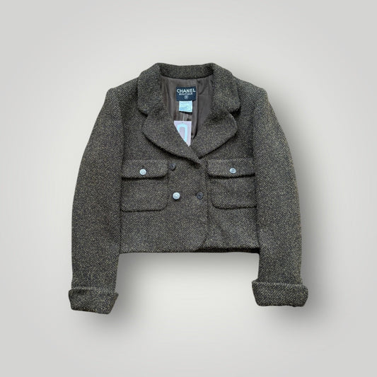 Chanel 1997 Cropped Tweed Lana Wool Blazer 40