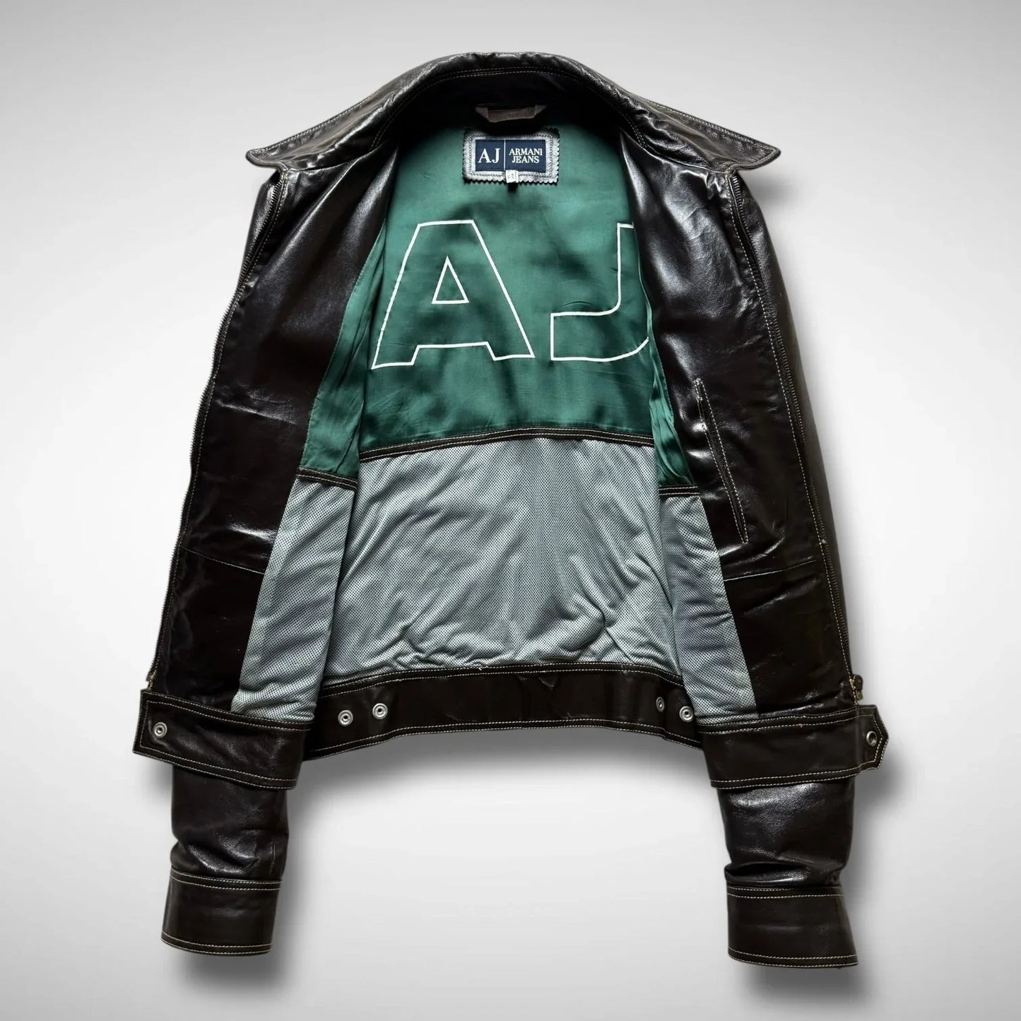 Armani Jeans Contrast Stitch Leather Jacket (2000s)