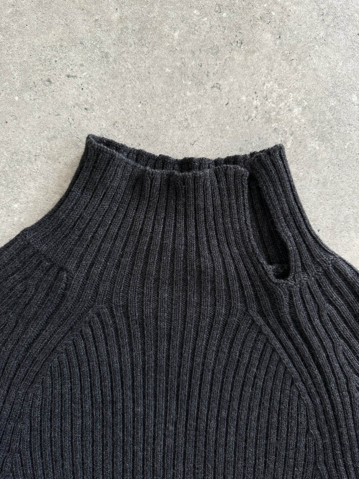 Max Mara Pure Wool Asymmetric High Neck Knit Jumper - S