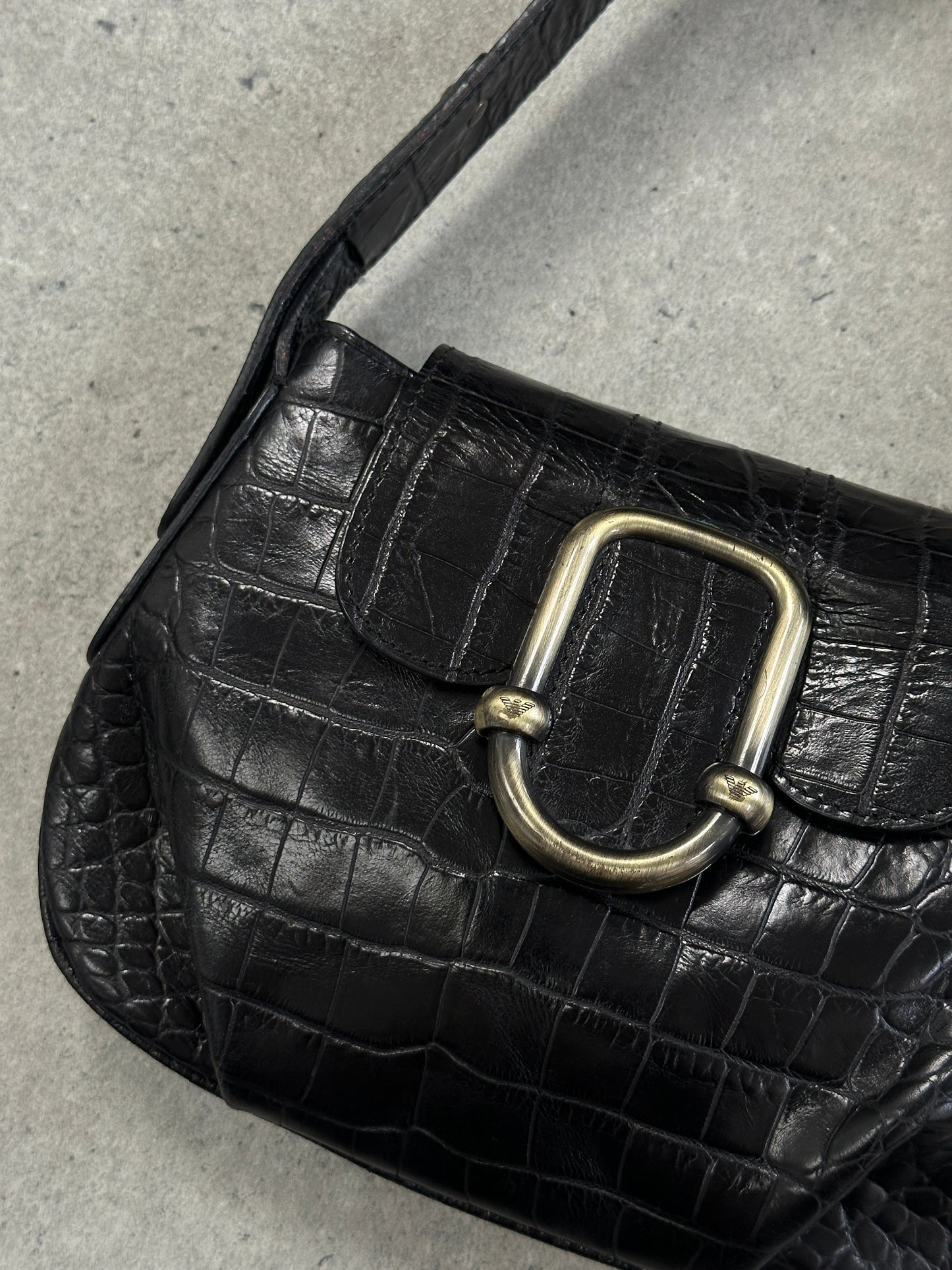Emporio Armani 1990s Hardware Croc Leather Shoulder Bag