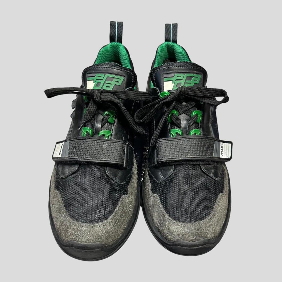 Prada 2018 Mechano Mercurio Verde Rubber + Leather Logo Trainers - UK11/11.5 | 11, Grey