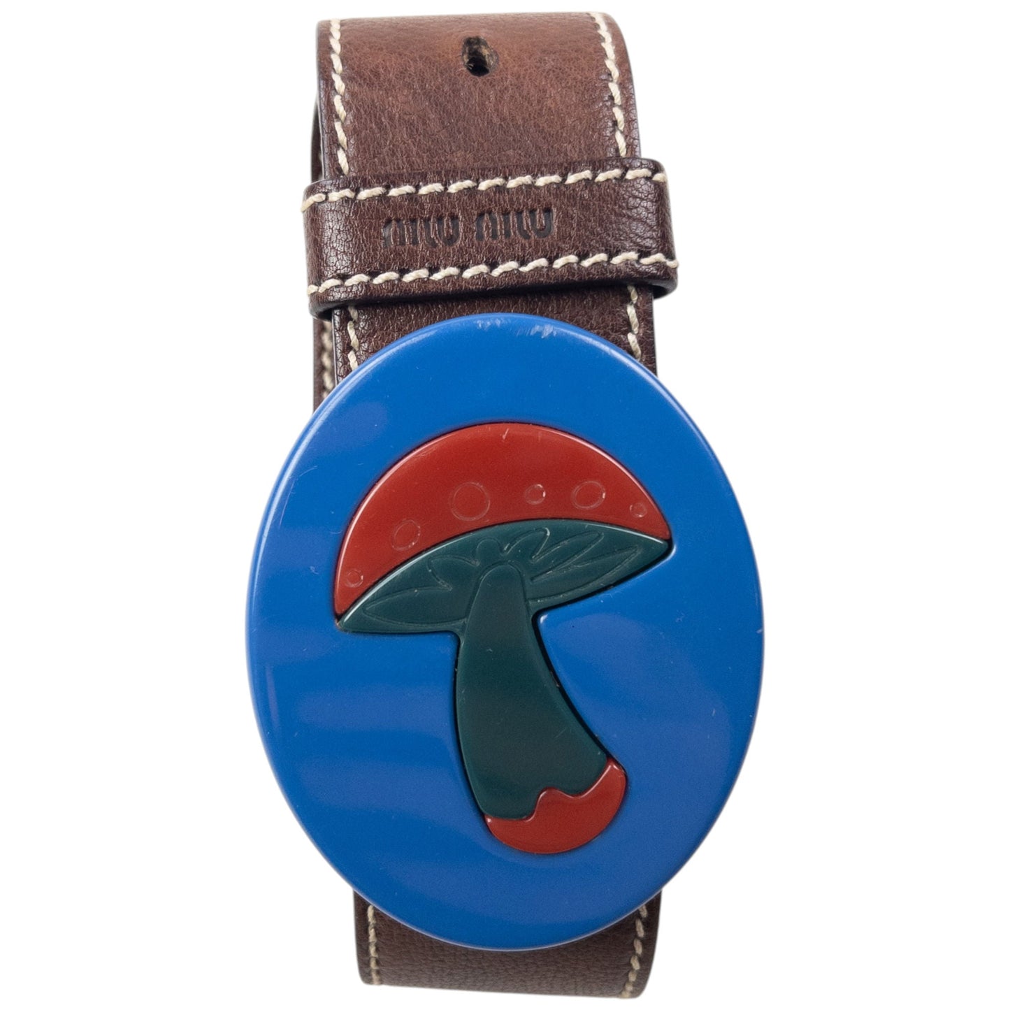 Vintage 2005 Miu Miu Mushroom Buckle Leather Belt Size L | O/S, Brown