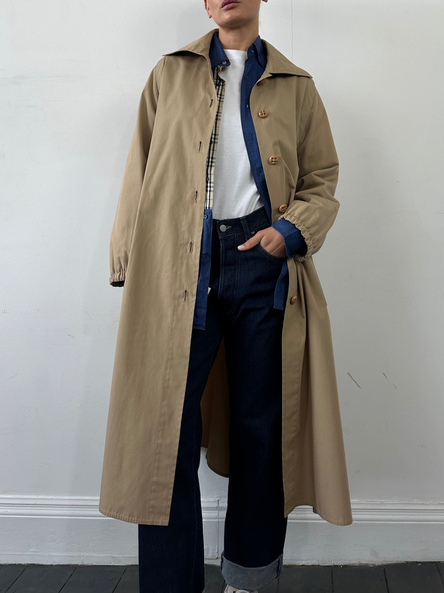 Vintage A-Line Cotton Single Breasted Trench Coat - M