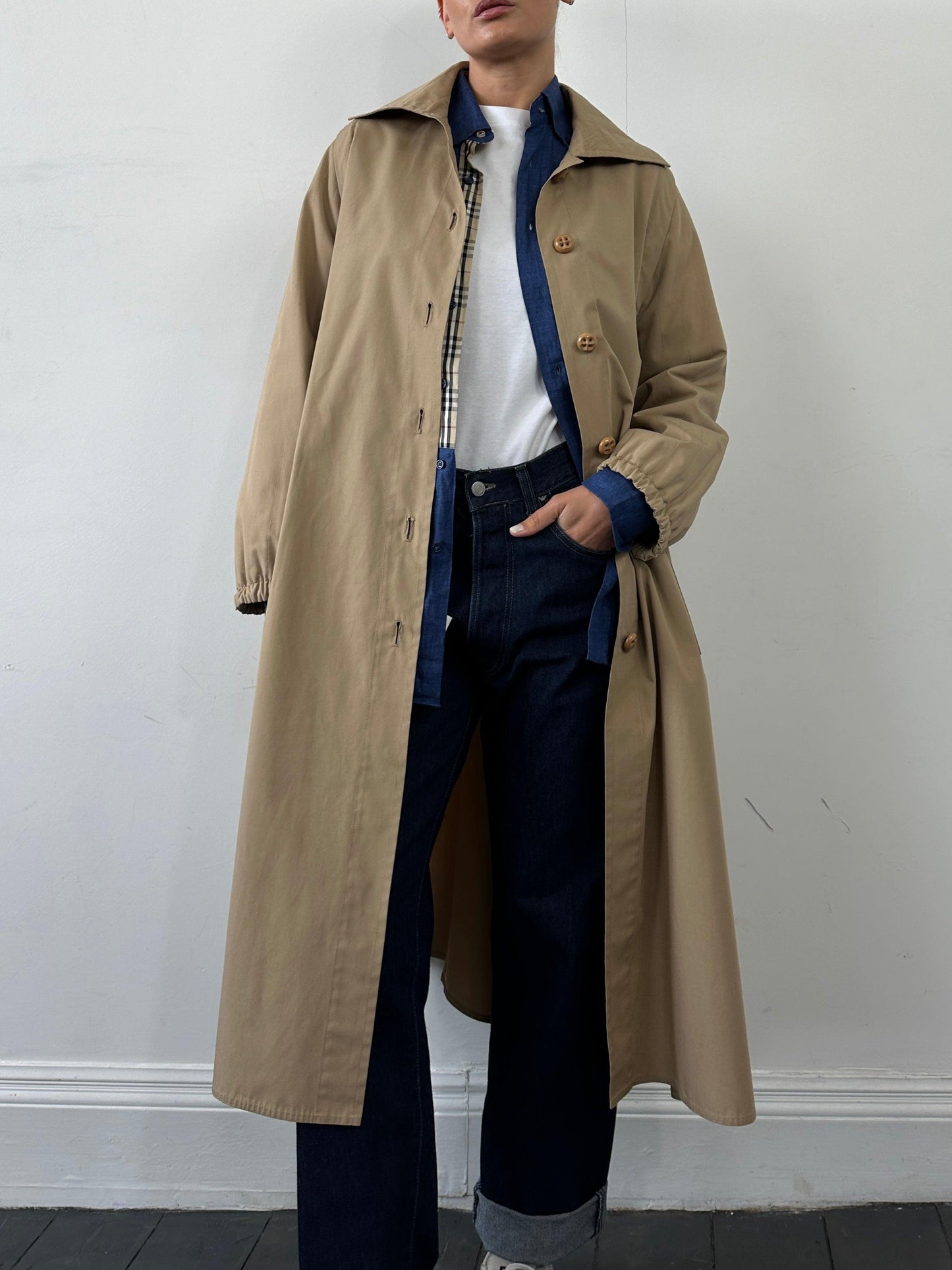 Vintage A-Line Cotton Single Breasted Trench Coat - M - Known Source