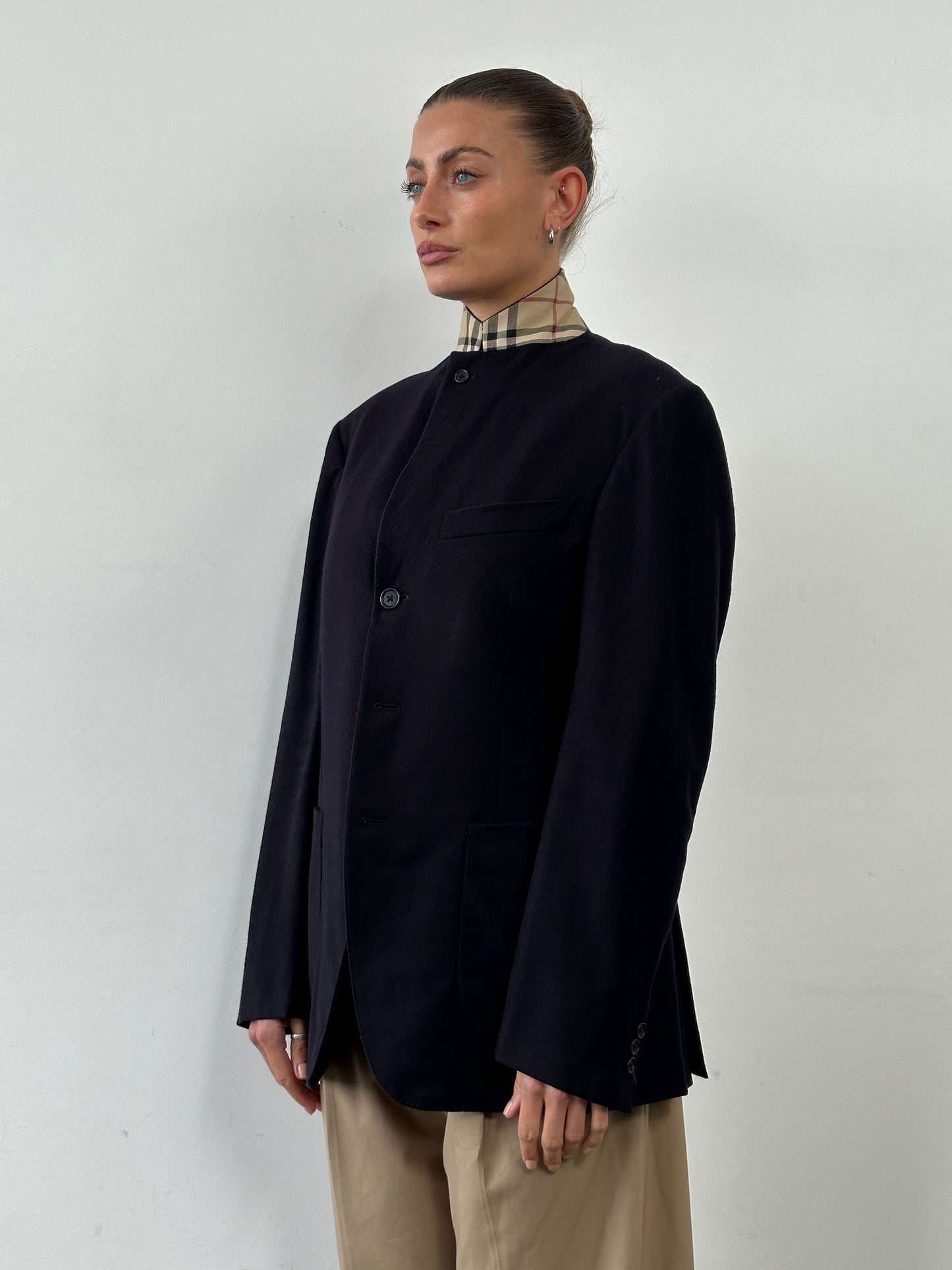 Burberry London High Neck Nova Check Wool Blazer - 38R/M