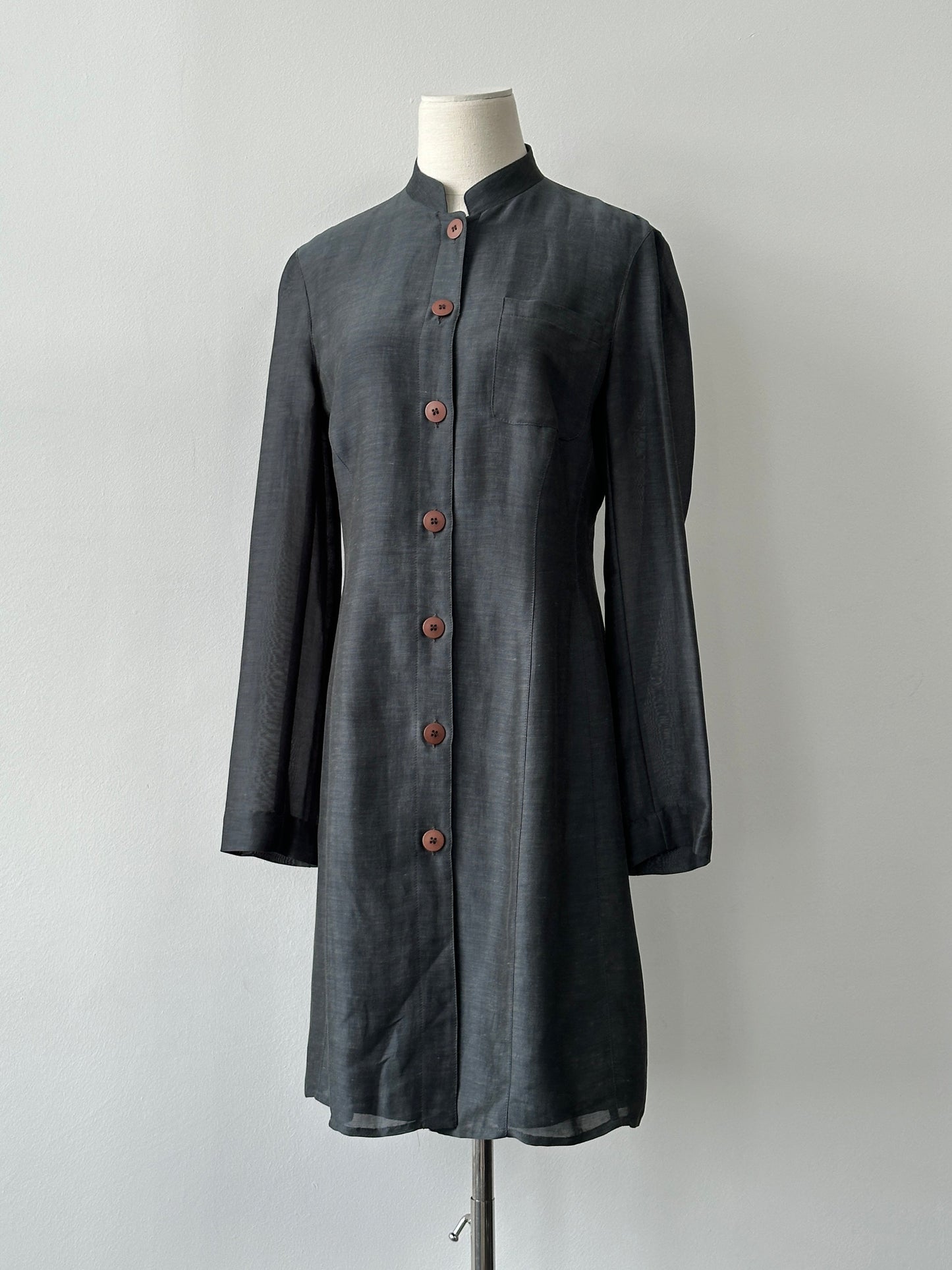 Emporio Armani 1990s Linen High Neck Trench Coat - M