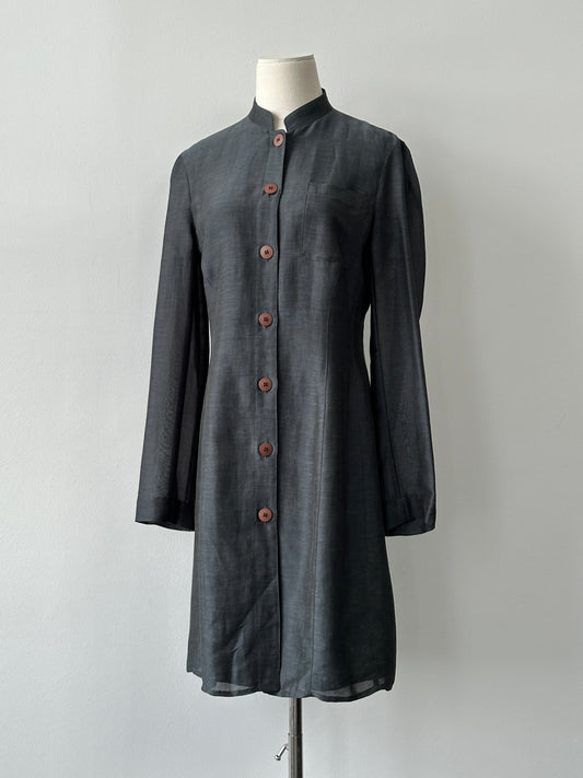 Emporio Armani 1990s Linen High Neck Trench Coat - M