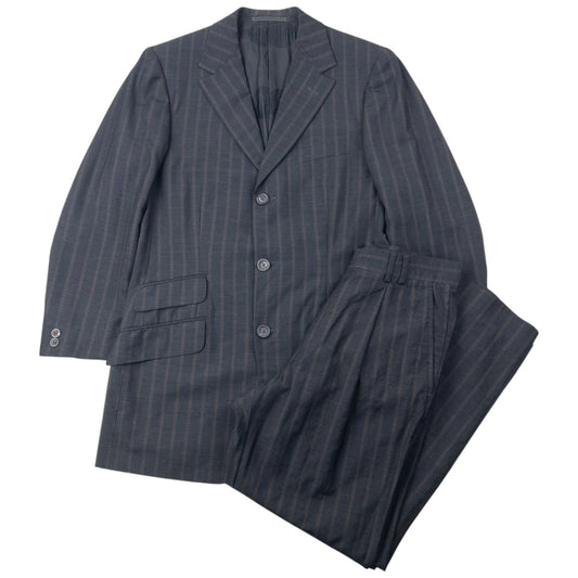 Vintage 90s Gianni Versace Striped Jacket & Trousers Suit Set Size S | Small, Brown