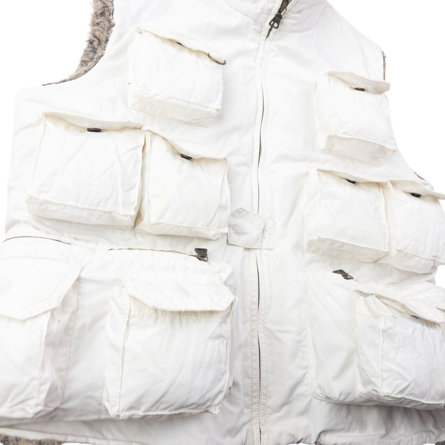 Vintage 2000s Ralph Lauren Multi Pocket Fur Lined Cargo Gilet Womens Size M | Medium, White