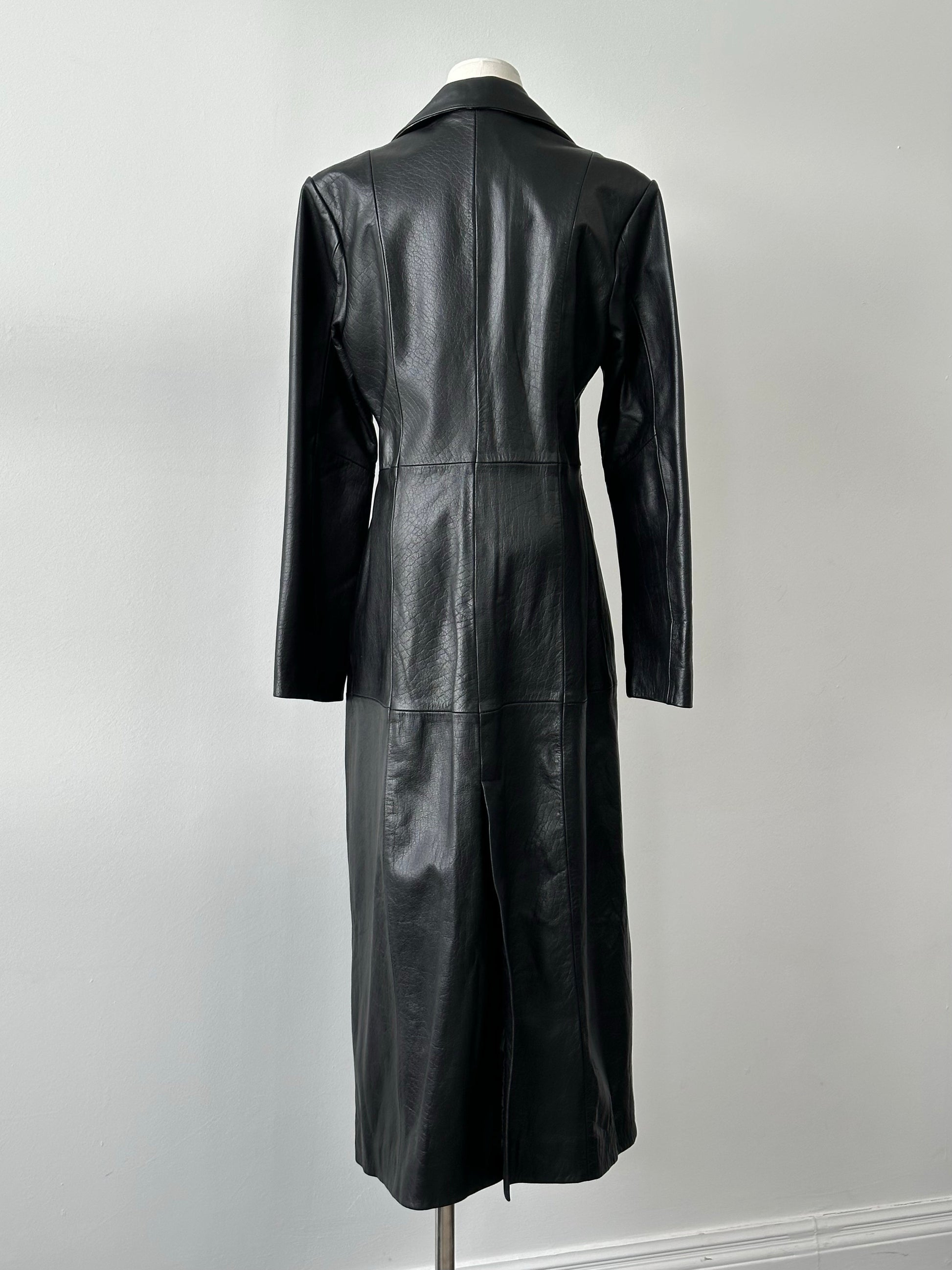 Vintage 1990s Floor Length Leather Trench Coat - S-M