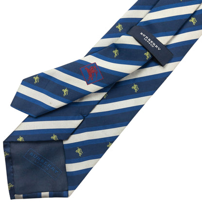 Vintage 2000s Burberry Monogram Striped Silk Tie | O/S, Blue