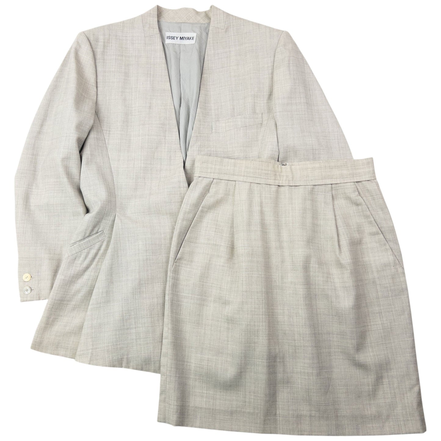 Vintage 90s Issey Miyake Pleated Jacket & Skirt Suit Set Womens Size M | Medium, Grey