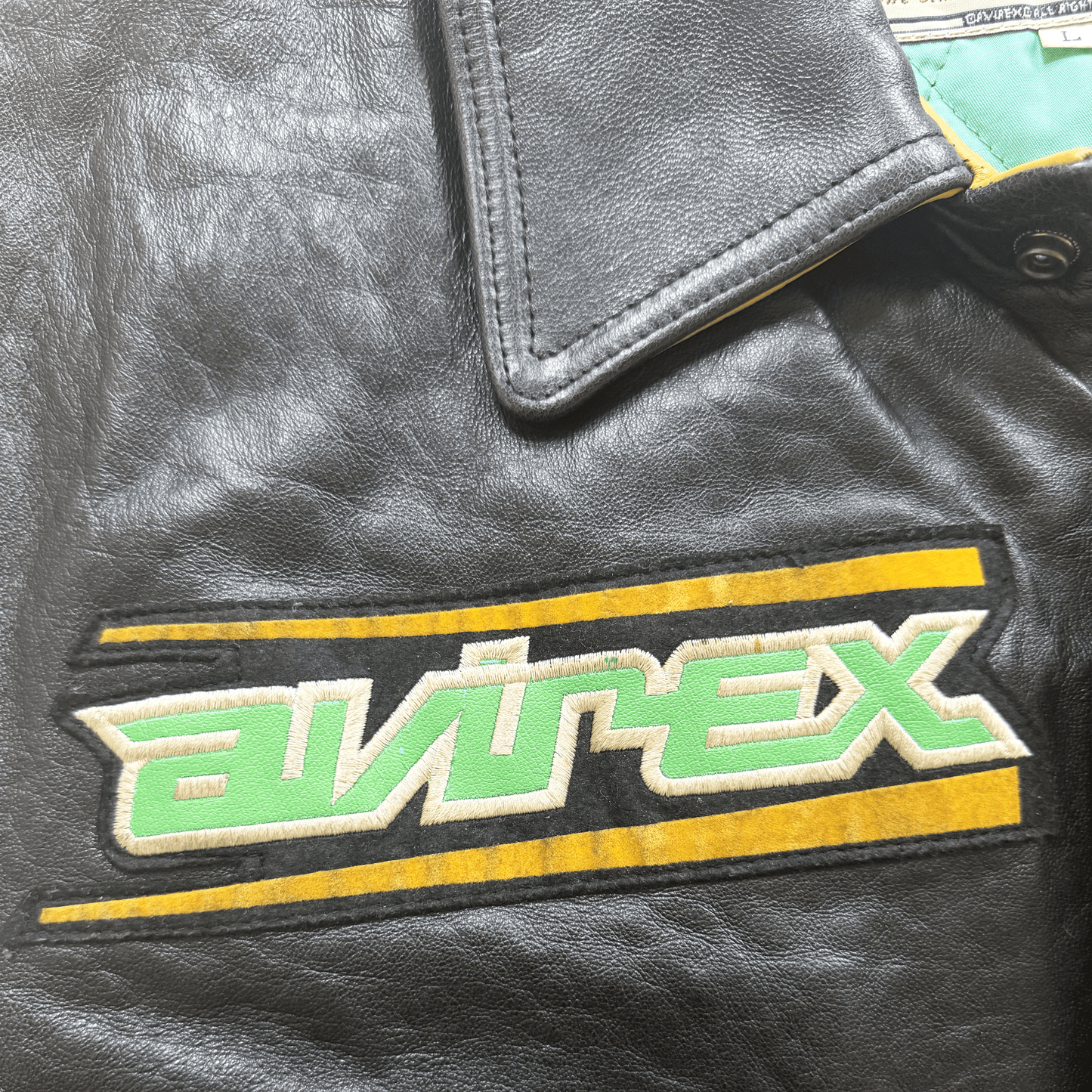 Avirex 'Sonic Squad' Leather Varsity Jacket - L | Large, Black