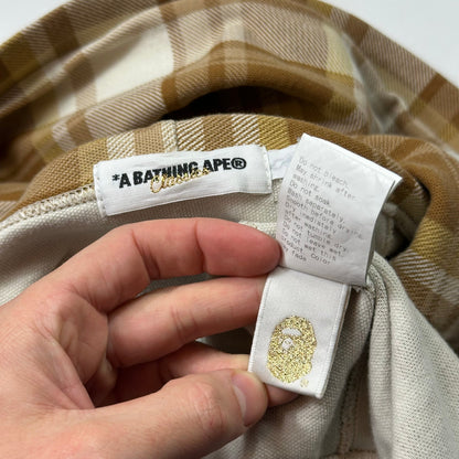 Bape 00’s Plaid Tartan Caramel Latte Cotton Zip-up Hoodie - L