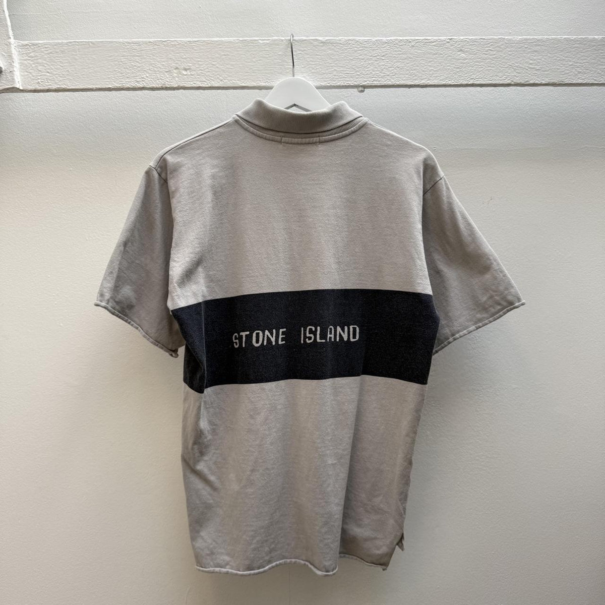90’s Stone Island Spell-out Polo Shirt (M) | Medium, Grey