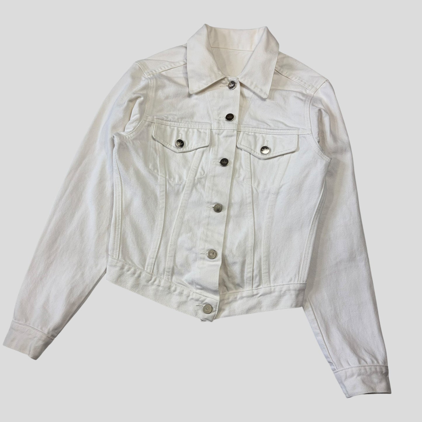 Gucci by Tom Ford 1999 White Denim Cropped Front Drop Jacket - IT40 | O/S, White