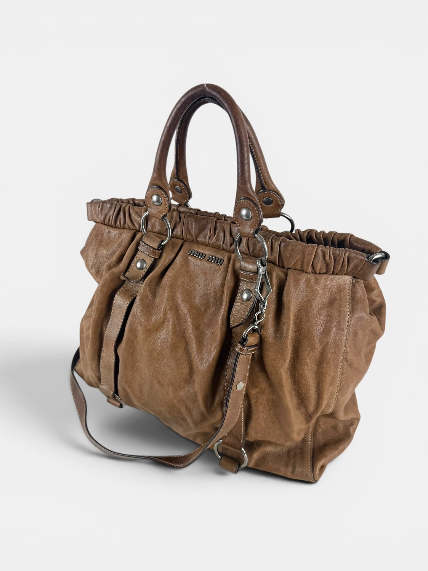 2010s Miu Miu Vitello Leather Large 2Way Brown Handbag | O/S, Brown