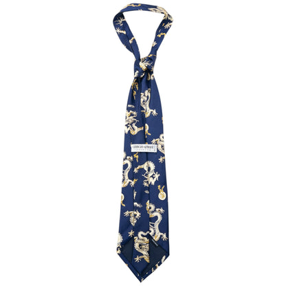 Vintage 90s Giorgio Armani Cravatte Dragon Silk Tie | O/S, Blue