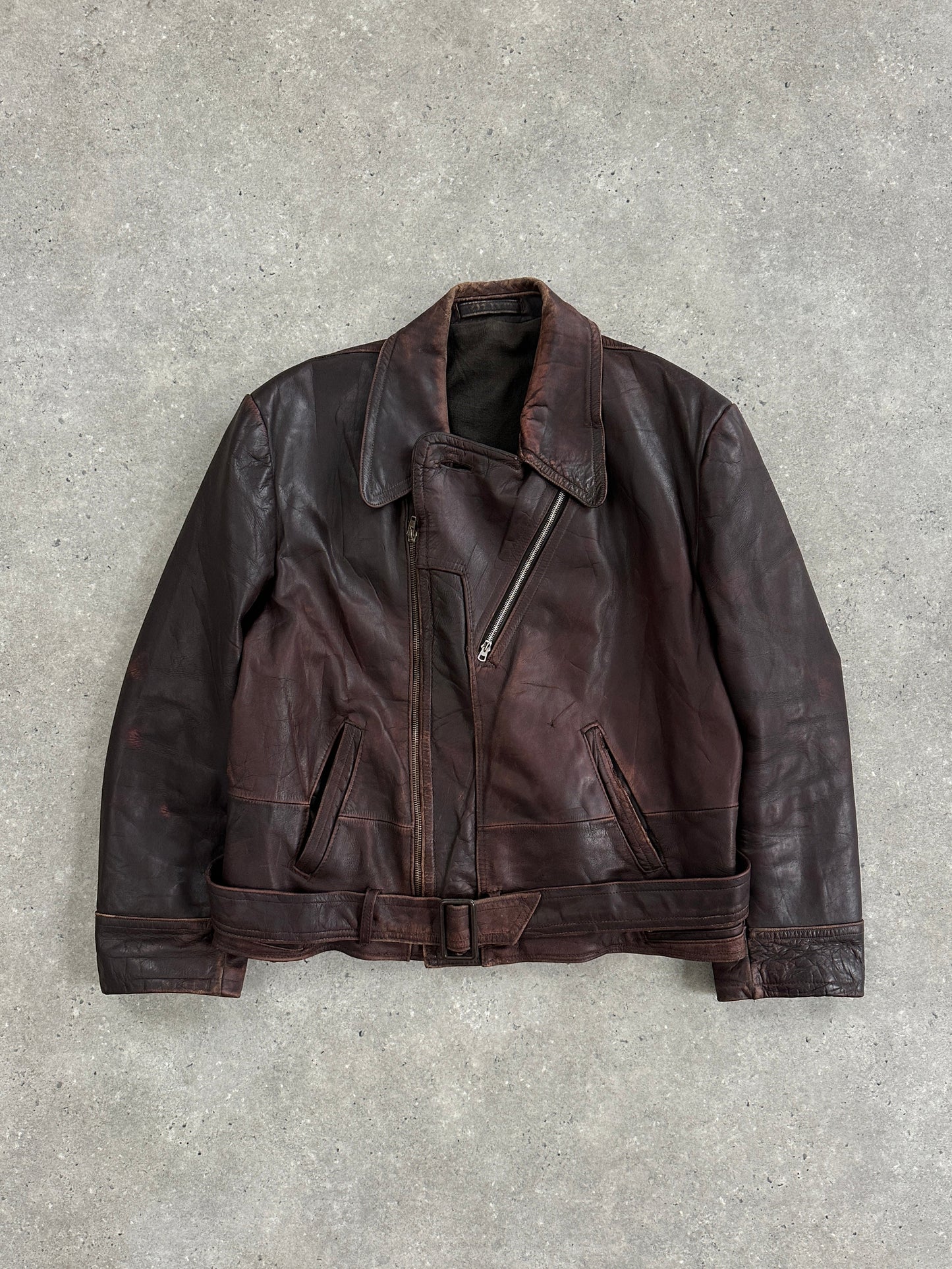 Vintage 1980s Distressed Leather Biker Jacket - L/XL