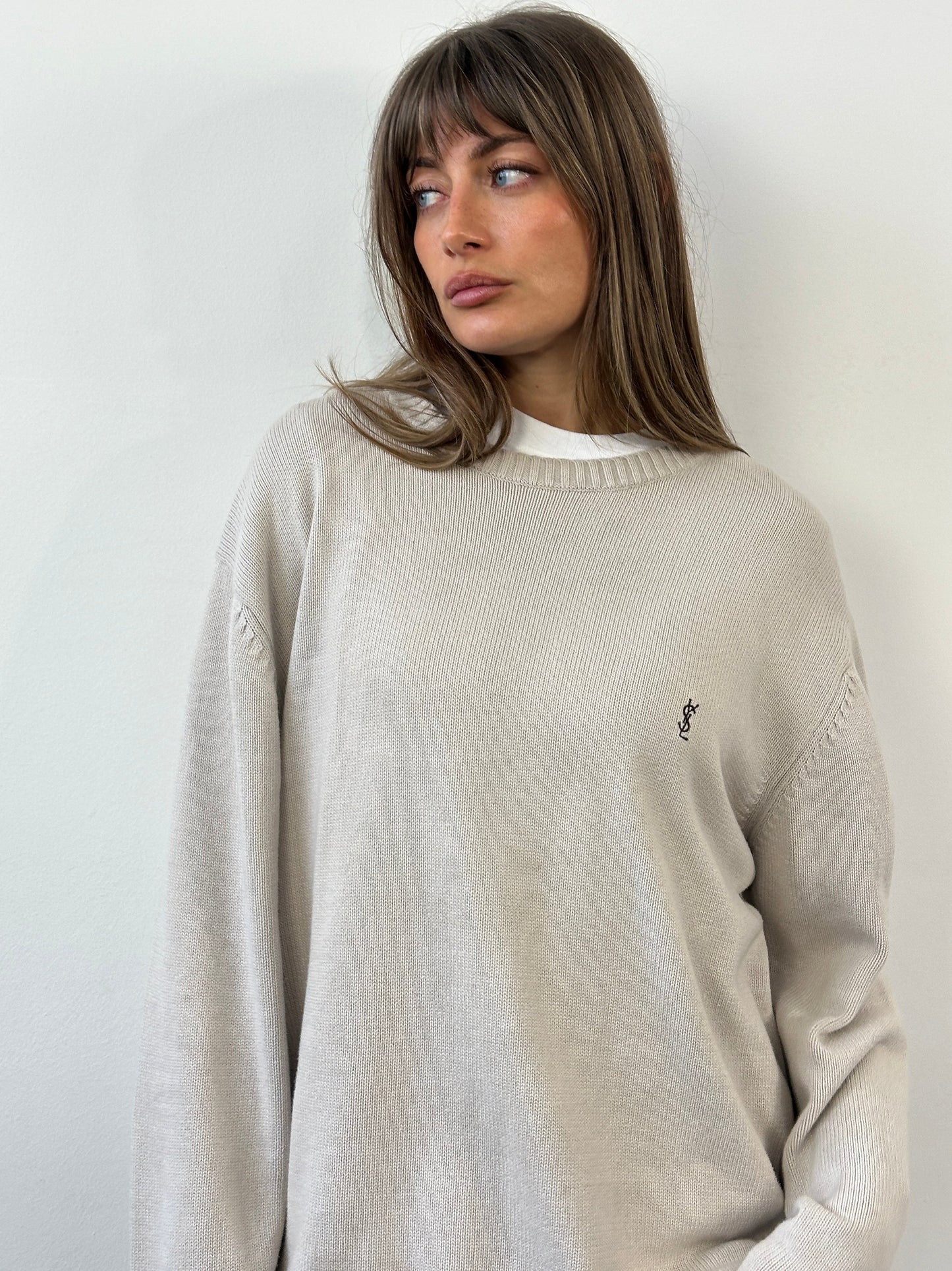 Yves Saint Laurent Pour Homme 1990s Pure Cotton Knitted Logo Jumper - XL