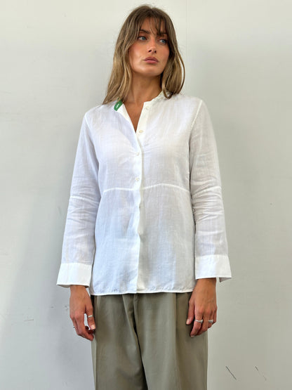 Max Mara ‘S Linen Cotton Mandarin Collar Shirt - M