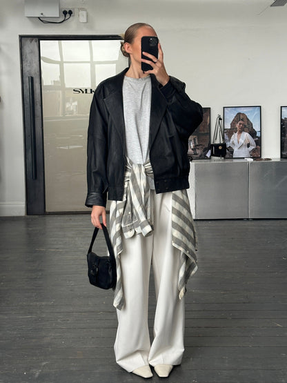 Vintage 1990s Lamb Leather Bomber Jacket - M