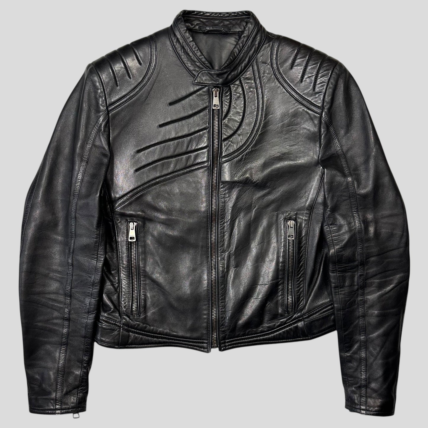 Gucci by Tom Ford AW00 Runway Spiral Leather Padded Moto Jacket - IT50 | Default Title, Black