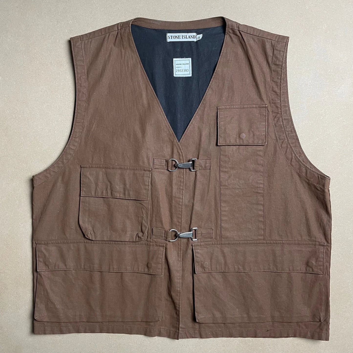 S/S 1993 Cocoa Brown Tela Stella Reflective Spell Out Utility Vest